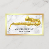 Carte De Visite Enseignant de musique saxophone Marbre blanc Gold (Devant)