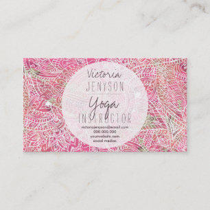 Carte De Visite Enseignant de paisley yoga fleuri rose boho