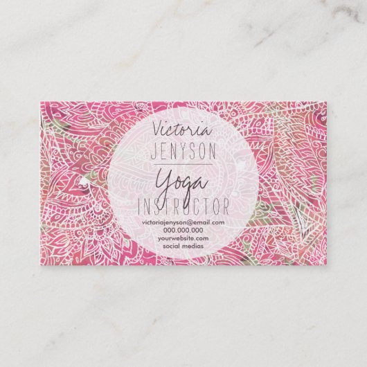 Carte De Visite Enseignant de paisley yoga fleuri rose boho (Devant)