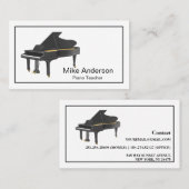 Carte de visite enseignant de piano noir et blanc (Devant / Derrière)