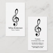 Carte de visite enseignant de piano noir et blanc (Devant / Derrière)