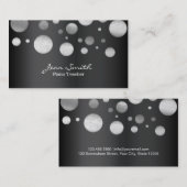 Carte De Visite Enseignant de piano Pois modernes d'argent (Devant / Derrière)