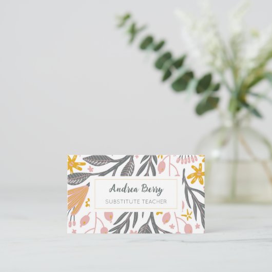 Carte De Visite Enseignant de remplacement Floral (Debout devant)