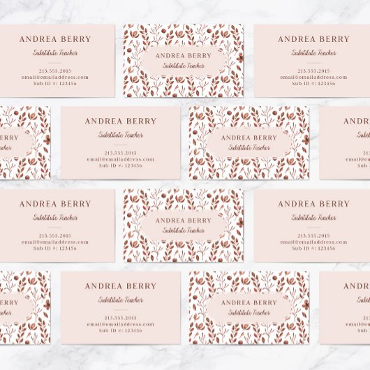 Carte De Visite Enseignant de substitution Brown Floral