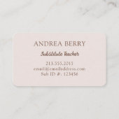 Carte De Visite Enseignant de substitution Brown Floral (Dos)