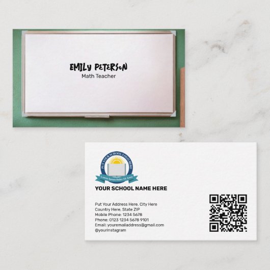 Carte De Visite Enseignant de Whiteboard avec code QR (Devant / Derrière)