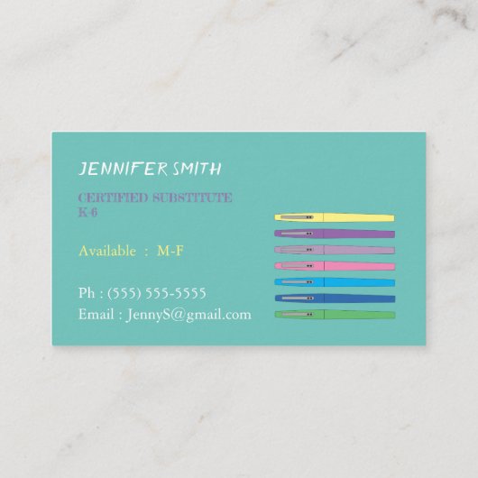Carte de visite enseignant du remplaçant de l'écol (Dos)