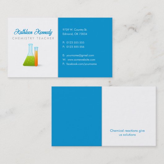 Carte De Visite Enseignant en chimie | Science (Devant / Derrière)