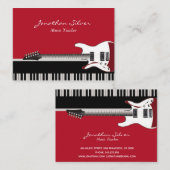 Carte De Visite Enseignant en musique rouge noir et blanc Piano &  (Devant / Derrière)