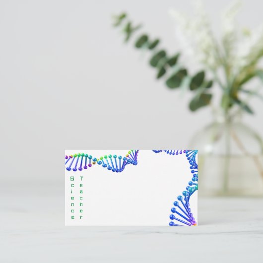 Carte De Visite Enseignant en sciences 3D bleu vert double hélice (Debout devant)