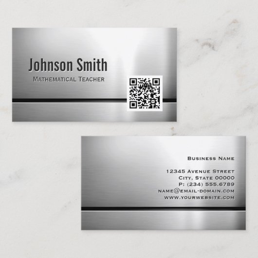 Carte De Visite Enseignant mathématique - Code QR en acier inoxyda (Devant / Derrière)