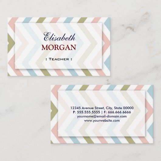 Carte De Visite Enseignant - Natural Graceful Chevron (Devant / Derrière)
