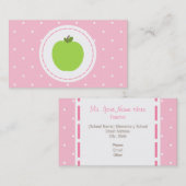 Carte de visite enseignant - rose avec Pois blancs (Devant / Derrière)