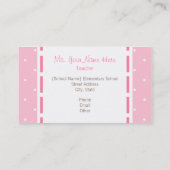 Carte de visite enseignant - rose avec Pois blancs (Dos)