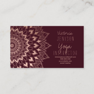 Carte De Visite Enseignant Rose de yoga de mandala burgundy à fle