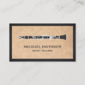 Carte De Visite Enseignant Rustique Kraft Black Clarinet (Devant)