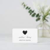 Carte De Visite Enseignant substitut au coeur noir minimal (Debout devant)