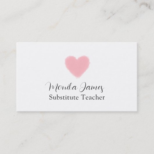 Carte De Visite Enseignant substitut au coeur rose minimal (Devant)