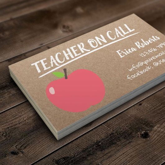 Carte De Visite Enseignant sur Call Cute Apple Rustic Kraft