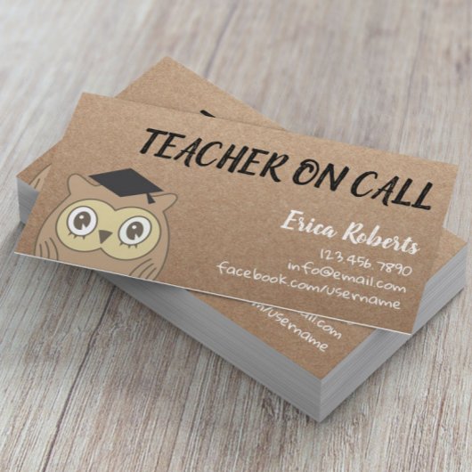 Carte De Visite Enseignant sur Call Cute OWL Rustique Kraft