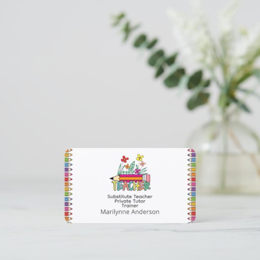 Carte De Visite Enseignant Tutor Trainer Rainbow Pencils (Debout devant)