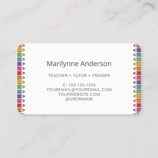 Carte De Visite Enseignant Tutor Trainer Rainbow Pencils (Dos)