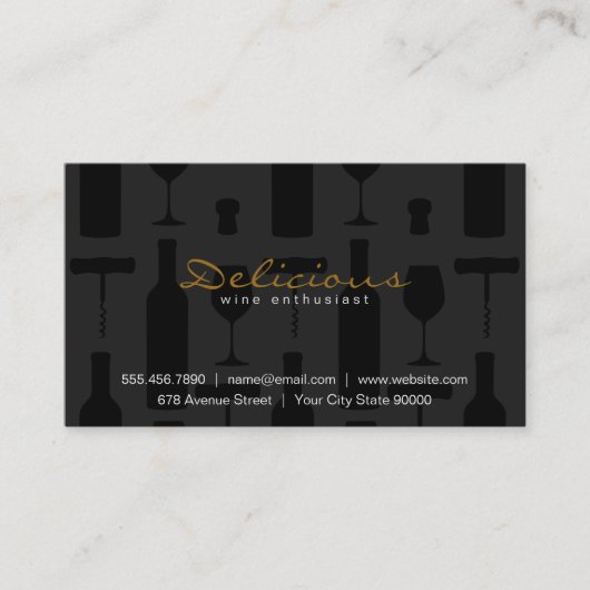 Carte De Visite Ensemble de vins | Noir sur Noir (Devant)