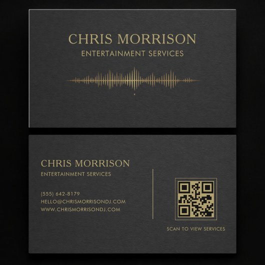 Carte De Visite Entertainment Services Music Black Gold QR Code