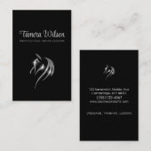 Carte De Visite Entraînement équestre de luxe en argent noir (Devant / Derrière)