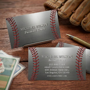Carte De Visite Entraîneur de baseball design métal argenté et cou