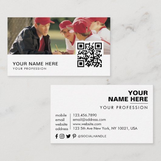 Carte De Visite entraîneur de baseball QR Code (Devant / Derrière)