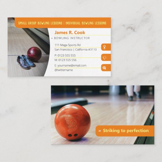 Carte De Visite Entraîneur de Bowling | Photo Sport Orange (Devant / Derrière)