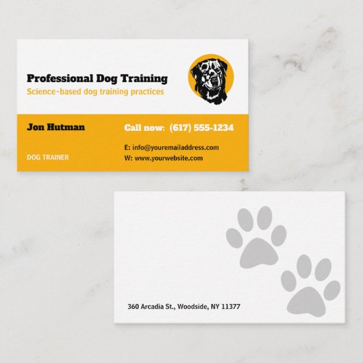 Carte De Visite Entraîneur de chiens | École de formation des chie (Devant / Derrière)
