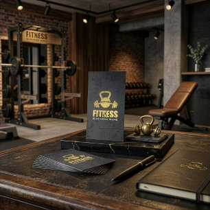 Carte De Visite Entraîneur de Fitness Chic Or Noir Kettlebell Barb