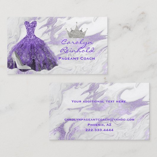 Carte De Visite Entraîneur de Parties scintillant en marbre violet (Devant / Derrière)
