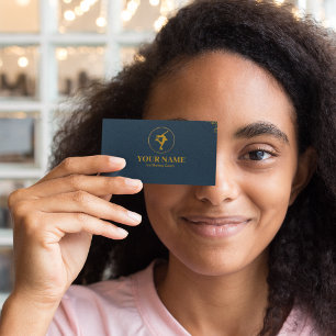 Carte De Visite Entraîneur de patinage sur glace Marine Blue & Gol