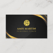 Carte De Visite Entraîneur de Pickleball Black & Gold (Devant)