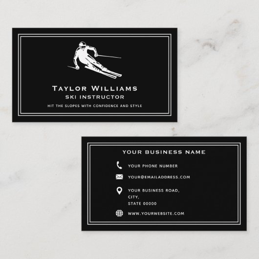 Carte De Visite Entraîneur De Ski De Ski Noir Et Blanc (Devant / Derrière)