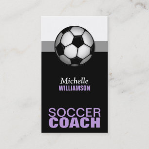 Carte De Visite Entraîneur de soccer noir et pourpre