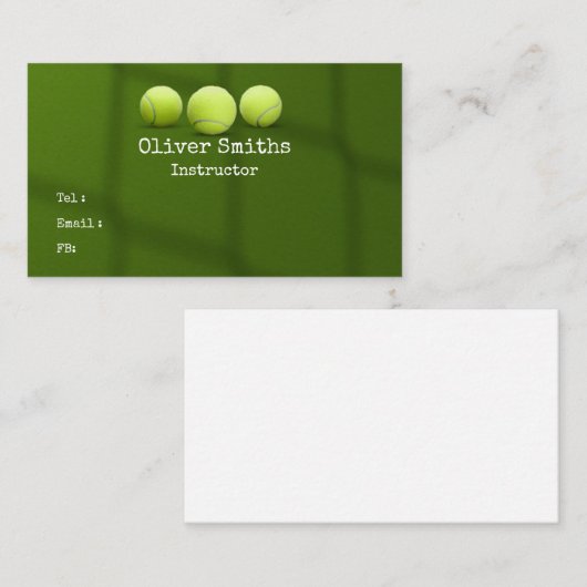 Carte De Visite Entraîneur de tennis avec balle de tennis sur vert (Devant / Derrière)
