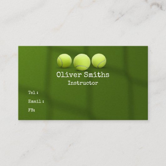 Carte De Visite Entraîneur de tennis avec balle de tennis sur vert (Devant)