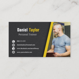 Carte De Visite Entraîneur Personnel de Fitness Noir Moderne avec