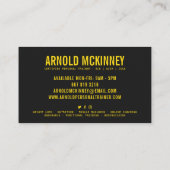 Carte De Visite Entraîneur personnel fitness noir et jaune moderne (Dos)