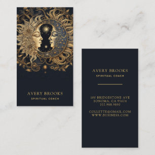 Carte De Visite Entraîneur spirituel céleste d'or noir de la Lune