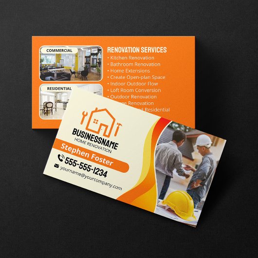 Carte De Visite Entrepreneur Constructeur Rénovation Maison Jaune