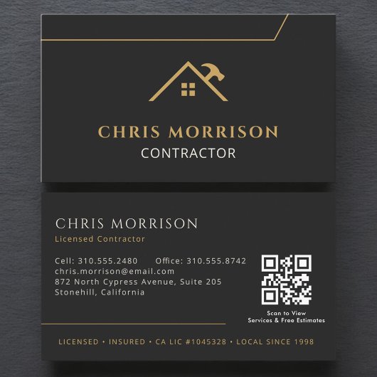 Carte de visite entrepreneur construction code QR 