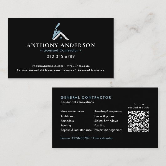 Carte De Visite Entrepreneur/Construction Code QR Moderne (Devant / Derrière)