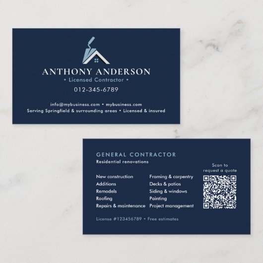 Carte De Visite Entrepreneur/Construction Code QR Moderne (Devant / Derrière)