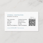 Carte De Visite Entrepreneur/Construction Code QR Moderne (Dos)