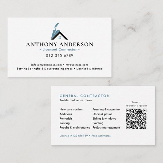 Carte De Visite Entrepreneur/Construction Code QR Moderne (Devant / Derrière)